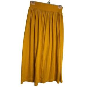 Vtg 80s Skirt Womens Golden Yellow Knee Length Flared Flowy High Waist Sz Sm